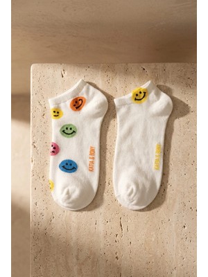 Bony Socks Kadın Gülen Yüz Desenli 2'li Step Çorap