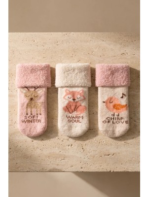 Bony Socks Bebek 3'lü Hayvan Desenli Içi Havlu Soket Çorap