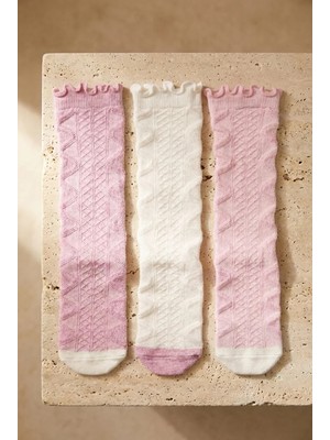 Bony Socks Kız Bebek 3'lü Paket Dizaltı Çorap Pembe