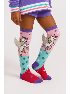 Bony Socks Flying Unicorn Kız Çocuk Dizaltı Çorap Desenli