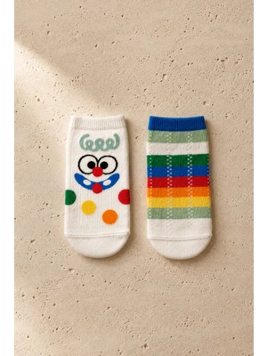 Bony Socks Çocuk 2'li Gülen Yüz Desenli Renkli Step Çorap