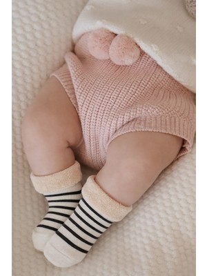 Bony Socks Bebek Çizgili Havlu Soket Çorap Ekru
