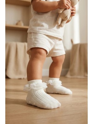 Bony Socks Kız Bebek Tül Aksesuarlı Step Çorap Beyaz