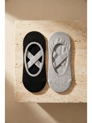 Bony Socks Kadın 2'li Asta Yoga / Pilates Çorabı Siyah / Gri Melanj