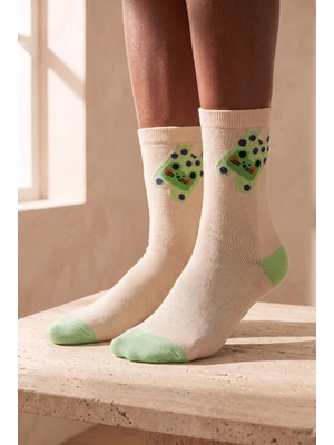 Bony Socks Kadın Hayvan Desenli Soket Çorap Ekru