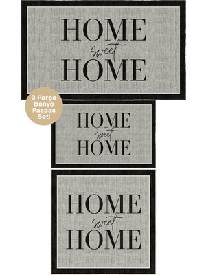 Homenette Modern 3 Parça Banyo Paspas Seti Kaymaz Tabanlı Makinede Yıkanabilir Banyo Halısı Takımı ve Çamaşır Makinesi Matı