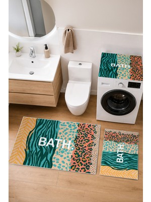 Homenette Modern 3 Parça Banyo Paspas Seti Kaymaz Tabanlı Makinede Yıkanabilir Banyo Halısı Takımı ve Çamaşır Makinesi Matı