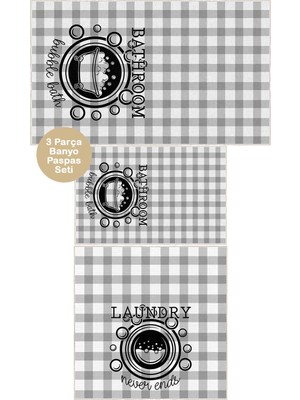 Homenette Modern 3 Parça Banyo Paspas Seti Kaymaz Tabanlı Makinede Yıkanabilir Banyo Halısı Takımı ve Çamaşır Makinesi Matı