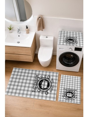 Homenette Modern 3 Parça Banyo Paspas Seti Kaymaz Tabanlı Makinede Yıkanabilir Banyo Halısı Takımı ve Çamaşır Makinesi Matı