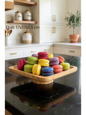 Atbyhome Doğal Ahşap Kare Ayaklı Sunumluk Ikramlık Stand 17X17 cm