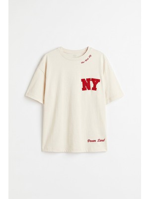 Tommy Life Ekru Oversize Kısa Kollu Baskılı Kız Çocuk T-Shirt - 75174