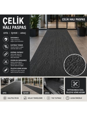 Aatolia Antrasit Çelik Halı Paspas Gin Serisi Kaymaz Taban Ofis Iş Yeri Halısı Kapı Önü ve Oto Paspası