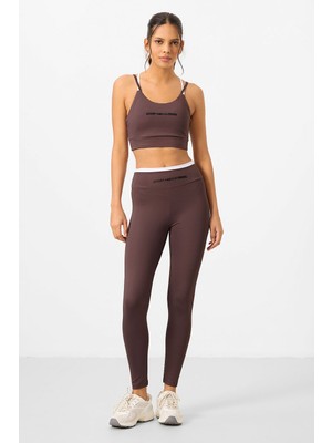 Tommy Life Kahverengi Esnek Standart Fit Performans Kadın Tayt Takım - 95333