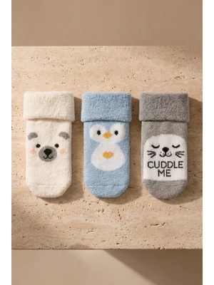Bony Socks Bebek 3'lü Hayvan Desenli Içi Havlu Soket Çorap