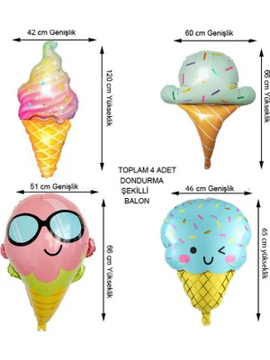 Pandoli Ice Cream Dondurma Şeklinde Folyo Balon Farklı Modellerde 4 Adet Hawa