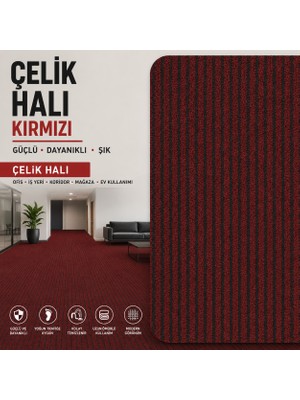 Aatolia Kırmızı Çelik Halı Paspas Gin Serisi Kaymaz Taban Ofis Iş Yeri Halısı Kapı Önü ve Oto Paspası