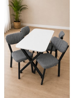 Bambeds Mobilya 60X120 Yemek Masası Mutfak Masası 4 Kişilik Masa Sandalye Takımı Gri Elma Sandalye