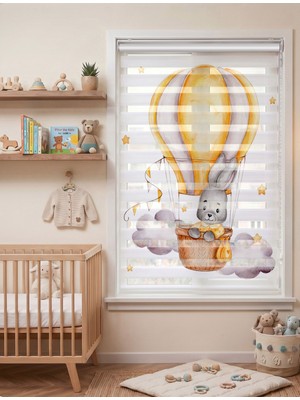 Adhome Turuncu Çizgili Balonlu Tilki Desenli Çocuk Odası Dijital Baskılı Zebra Perde | Ölçü: 30 x 30