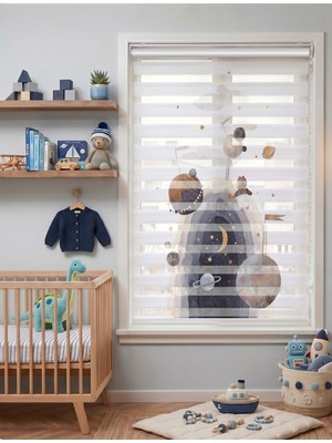 Adhome Gece Gökyüzünde Ayıcık Desenli Çocuk Odası Dijital Baskılı Zebra Perde | Ölçü: 30 x 30