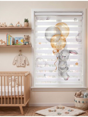 Adhome Uçan Balonlu Tavşan Desenli Çocuk Odası Dijital Baskılı Zebra Perde | Ölçü: 30 x 30