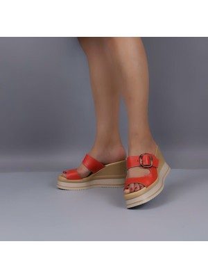 Butik Noble Shoes Hakiki Deri Dolgu Topuk Kadın Terlik