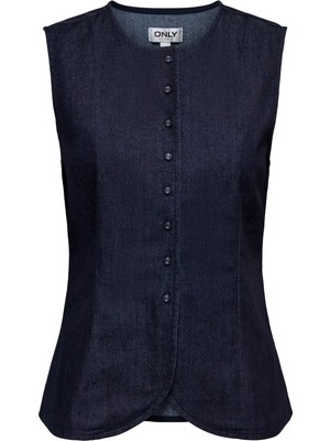 Only Kadın Onlashby Düğmeli Kolsuz Jean Yelek 15364571 Koyu Mavi