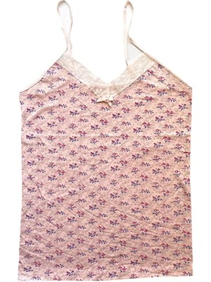 İlk El Grup Kadın Askılı Desenli Atlet Dantelli Empirme Pamuklu Penye D10