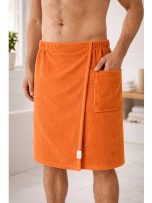 Axxo Turuncu Mikrofiber Weft (Havlu Dokulu) Spa Havlusu Askısız Model 400 Gsm Tek Cepli Spa Banyo Havlusu