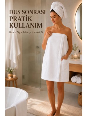 Axxo Beyaz Mikrofiber Weft (Havlu Dokulu) Spa Havlusu Askısız Model 400 Gsm Tek Cepli Spa Banyo Havlusu