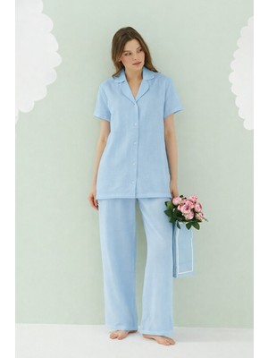 NBB Mavi Serena Önden Düğmeli Pijama Takım
