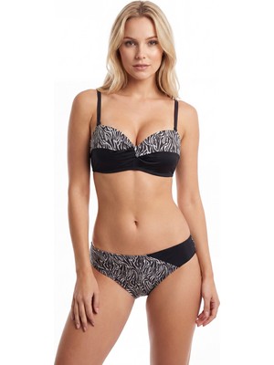 NBB Siyah Zebra Desenli Straplez Bikini Takımı