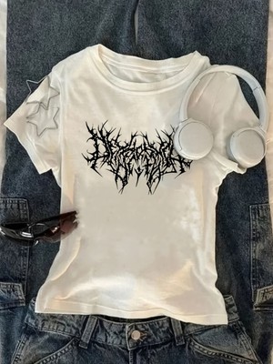 Touz Kemer Boy Cyber Grunge Dikenli Crop Bluz