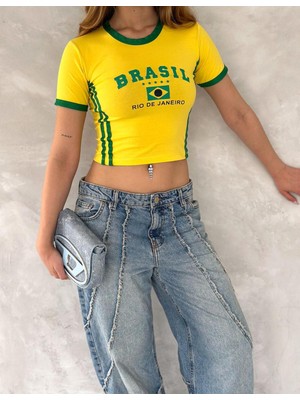 Touz Brazil Baskılı Biyeli Crop Bluz