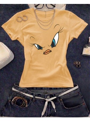 Touz Kemer Boy Cute Characters Baskılı Crop Bluz