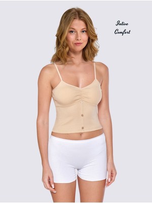 Intive Lingerie Berrak Önü Düğme Detaylı %92 Pamuklu Çıkarılabilir Kaplı V Yaka Büstiyer/kısa Atlet