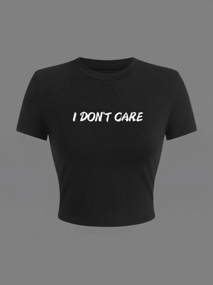 Touz Kemer Boy I Don't Care Baskılı Crop Bluz