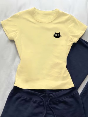 Touz Kemer Boy Cute Cat Crop Bluz