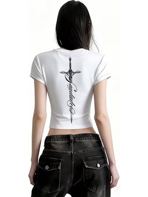 Touz Kemer Boy Retro Sırt Sword Crop Bluz
