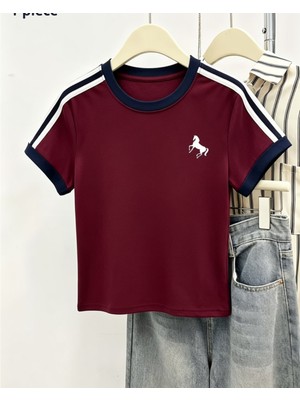Touz Unicorn Baskılı Crop Bluz