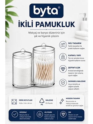 Lusenne Makyaj & Takı Organizeri: Kristal Ikili Pamukluk ve Kulak Çubuğu Saklama Kutusu