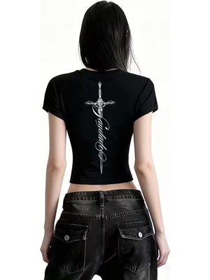 Touz Kemer Boy Retro Sırt Sword Crop Bluz