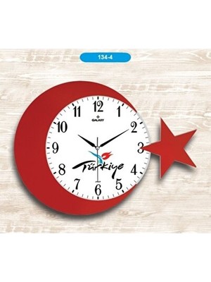 Lusenne Duvar Saati: Yıldız ve Ay Motifli , Türkiye Temalı, Dekoratif ve Şık Tasarım