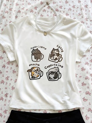 Touz Kemer Boy Sweet Cute Cat Crop Bluz