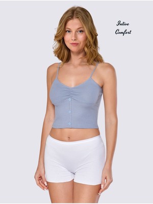 Intive Lingerie Berrak Önü Düğme Detaylı %92 Pamuklu Çıkarılabilir Kaplı V Yaka Büstiyer/kısa Atlet