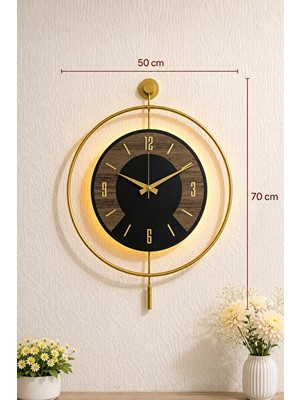 Lusenne Duvar Saati: 50X70 cm Metal ve Ahşap Uyumu Dekoratif