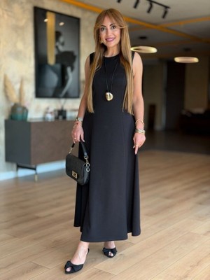 Gökyüzü Moda Kadın Sıfır Kollu Maksi Viskon Elbise