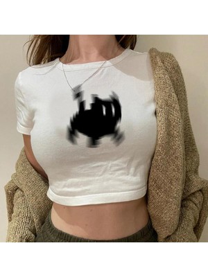Touz Y2K Black Cat Siyah Crop Bluz