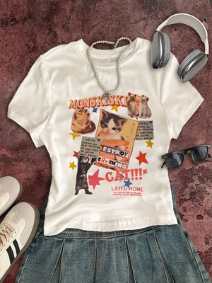 Touz Kemer Boy Retro Monskiski Catcrop Bluz