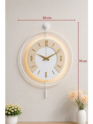 Lusenne Duvar Saati: Iskandinav Tarzı Işıklı Metal , 50X70 Cm, Ahşap ve Metal Uyumu
