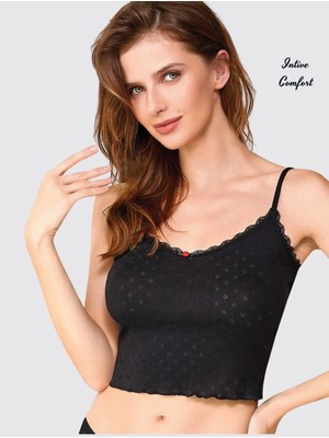 Intive Lingerie Berrak %100 Pamuklu Ince Askılı Vintage Tasarımlı V Yaka Yarım Atlet/büstiyer